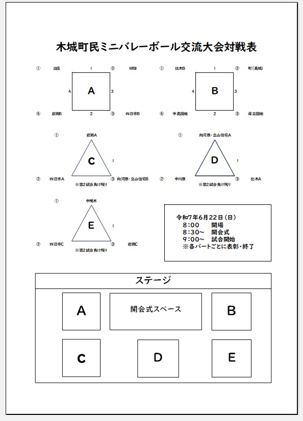 ミニバレーボール大会の対戦表
